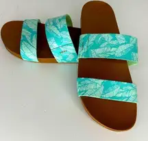 NWOT Reef Womens Size 8 Teal Tropical Cushion Bounce Vista Sandals Slides Shoes