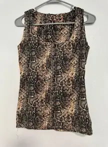 BROWN/ GOLD SNAKESKIN PRINT WIDE STRAP STRETCHY SQUARE NECK TANK TOP  Sz M