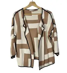 Adrienne Vittadini Beige & White Geometric Printed Sweater S