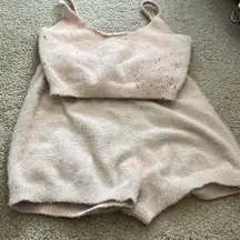 Princess Polly Fuzzy Lounge Set S/M Crop Top Shorts pink Soft Knit 2 piece