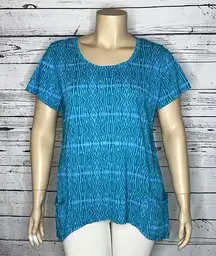 Fresh Produce NWT Size 1X Blue Serengeti Twin Peaks Knit Top Shirt w/ Pockets