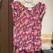LOFT Vibrant Pink and Orange Floral Top MEDIUM