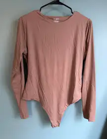 Pumiey Light Brown Long Sleeve Soft Plus Size Bodysuit