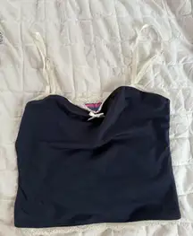 Edikted Navy Blue Lace Bow Top