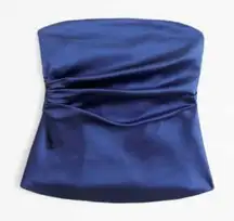 Abercrombie & Fitch Top Womens Large Navy Satin Strapless Cowl Neck Corset Tube