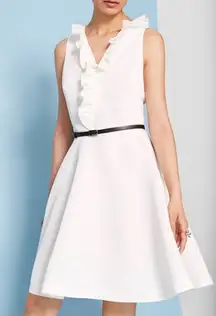 NWT Ted Baker London Ivory Qwinn ruffled Twill V-Neck Front Skater Dresss