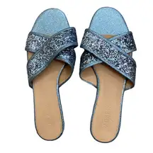 J.Crew elemental blue glitter criss cross slides