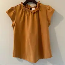 Sundays Mustard Yellow Flutter Sleeve Ruffle Neckline Blouse Size 0