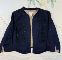 LOFT Navy Blue Eyelet‎ Embellished Open Front Cropped Jacket 4