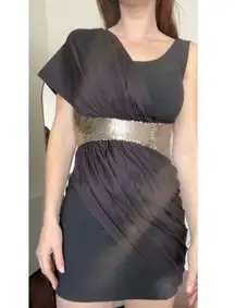 VINTAGE SUPER UNIQUE ALEXANDER MCQUEEN Black Toga Dress with Gold Size 4