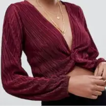 ASOS Red Wrap Crop Top Size 4 Cropped Plunge Twist Front Burgundy NYE shiny