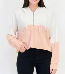 Aerie Long Sleeve Raw Hem 1/4 Zip Hooded Cotton Blend Two Tone Women's Medium