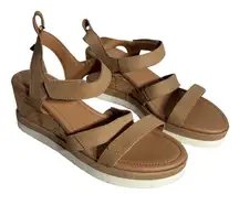 Crevo Claudia Tan Leather Cork Wedge Sandals Women Size 9.5