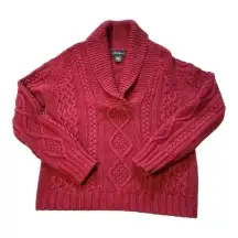 Vintage Eddie Bauer Womens Sweater Cable Knit‎ Red Fisherman Cowl V Neck Sz PS