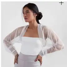 MARCELLA Olympia Bolero Off White Sheer Mesh Long Sleeve Cropped Top XS Flaws