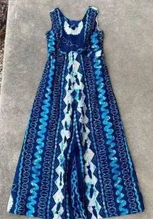 Vintage Hawaiian Barkcloth Printed Maxi Dress