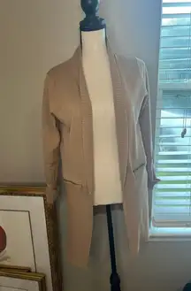 Magaschoni  Women's Long Open Front Ribbed Cardigan Pockets Camel Size Small