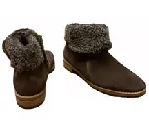 PAUL GREEN BROWN SUEDE & SHEARLING SIDE ZIPPER ANKLE BOOTS (36)