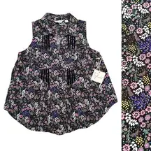 NWT Caffe Marrakech Size M Floral Print Button Front Sleeveless Collar Blouse