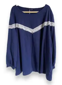 Bloomchic Womens Top‎ Sz 30 Navy Blue White Lace Chevron Long Sleeve Shirt NEW