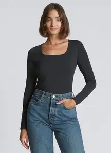 NWT Everlane The Long-Sleeve Supima Square-Neck Bodysuit Black Size Medium M NEW