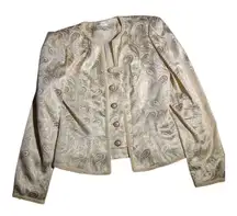 Vtg 1990s Marilyn Graham Ivory Satin Gold Paisley Pearl Button Glam Jacket Sz S