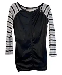 Zara Women Faux Leather Top Striped Sleeves/Back Size Medium