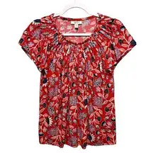 Style & Co Womens Tops Size Petite M Floral Print‎ Pleated Flutter Sleeve
