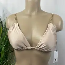 Shade & Shore Tan & Gold Slide Triangle Bikini Swim Bathing Suit Top M NEW