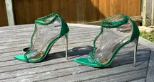 Jessica Rich‎ Green Gold Luxe Embellished Chain T-Strap Stiletto Heels Size 39