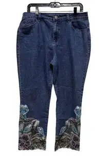 Soft‎ Surroundings Jeans Women's Size 12 Beaded Floral Blue 32x25 Cropped BRK-C