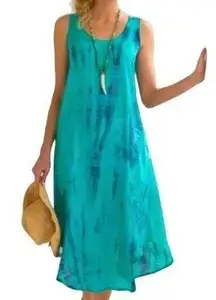 Soft Surroundings Dress Found Paradise Sleeveless Tie Dye Midi Dress Medium