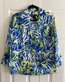 Peck & Peck Womens Large Blue Floral Maximalist Shacket Bold Colorful