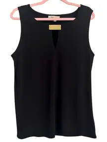 Michael Kors Black Statement Tank Top with Gold Bar Detail | Size Small
