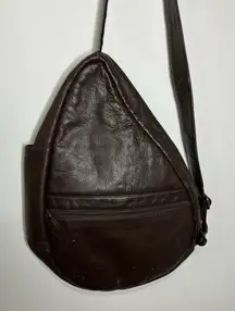Healthy back bag brown‎ pebbled leather large sling bag