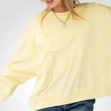 Size S Easel Terry Knit Top with Flower Patch in Lemon