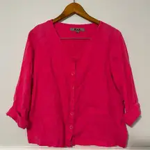 FLAX • 100% linen hot pink button down half sleeve shirt sz S