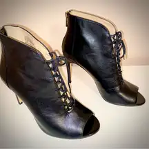 International Concepts Leather Open Toe INC Lace Up Booties