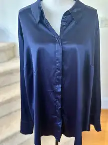 SET Lane Bryant Black Ruffle, Snake Print & Navy Blue Satin Popover Blouse 22/24