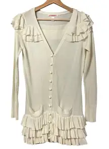 Vintage Betsey Johnson Y2K Ruffle Cardigan Sweater Size M Coquette Shoujo Fairy