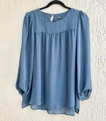 Zara Basic Long Puff Sleeve Pullover Tunic Top Blouse Blue Women's Size Large