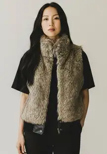 Charlotte Russe Faux Fur Vest Juniors Large Y2K Mob Wife Luxe Brown Cozy Warm