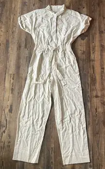 Universal Thread Womens Short Sleeve Ivory Linen Blend Jumpsuit Size 4 NWT