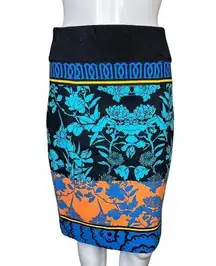 Plenty by Tracy Reese Skirt Womens 4 Black Blue Floral Flowers Pencil Bloomcore