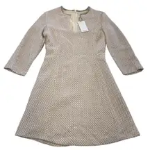 Mango Suit Dress Womens Small US 4 Beige Pink Tweed A-Line 3/4 Sleeve Lined‎
