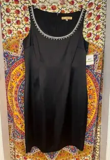 Nipon Boutique Sleeveless Black Dress with Diamond & Pearl Design Crewneck Sz 14