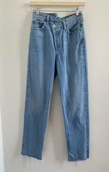 Agolde Blue Criss Cross Asymmetric Waist Straight Leg High Rise Jean Size 25