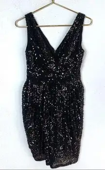 Aidan Mattox Sequin V-Neck Black Dress