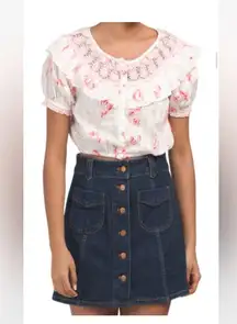 LoveShackFancy Elaina Cherry Soda Ruffled Crop Top