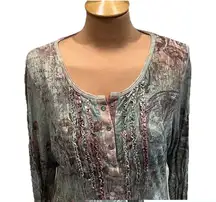 Energe World Wear Henley Top Green Brown Forest Fairy Boho Hippie Artsy